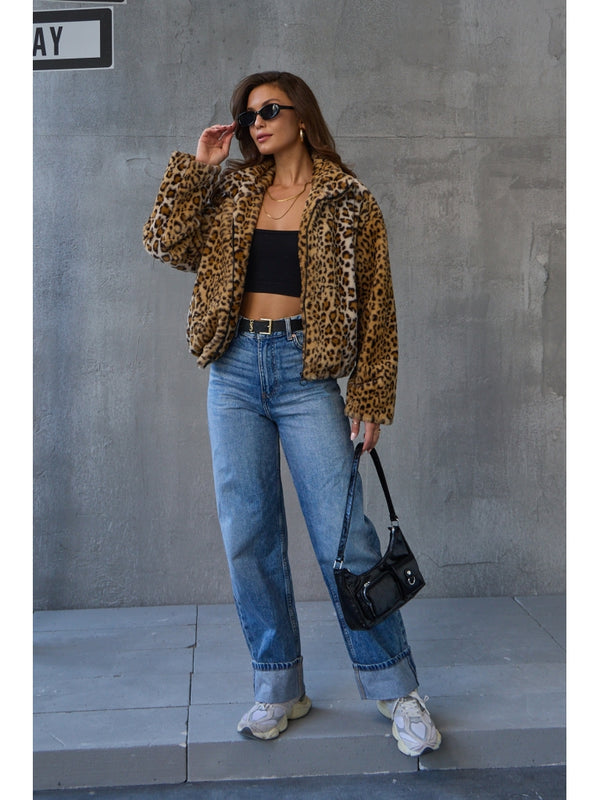 Leopar Peluş Kürk Mont