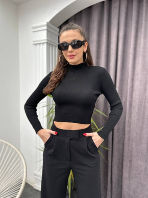 Siyah Fitilli Triko Crop