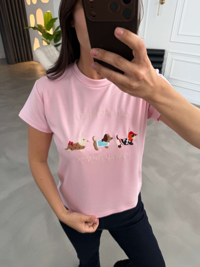 Pembe Figür Nakışlı Tshirt 6997-Pembe