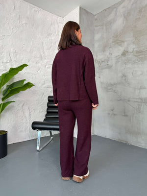 Bordo Dokulu Sweat Pantolon Takım