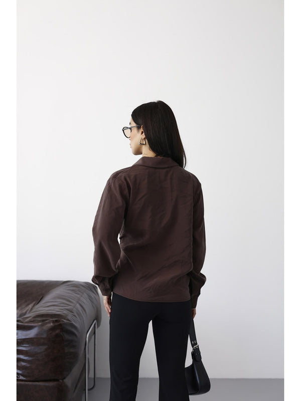 Kahverengi Yan Bağlamalı Tencel Gömlek 0897-Kahverengi