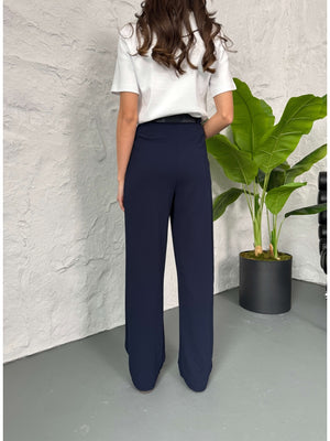 Lacivert Çift Pileli Kemerli Pantolon 3851-LACİVERT