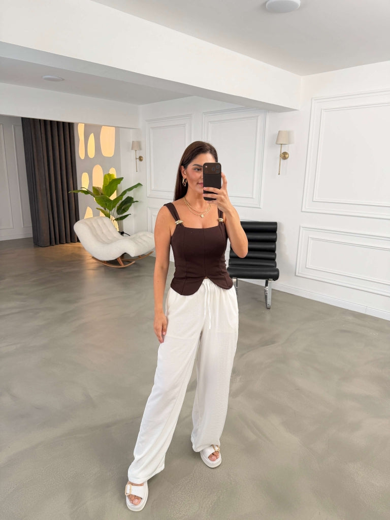 Beyaz Orj Marka Tencel Pantolon 8002-Beyaz