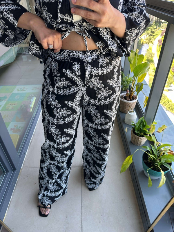 Siyah Nakışlı Kimono Takım