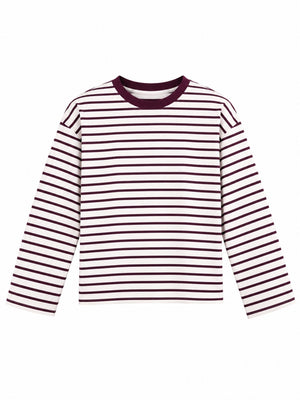 Beyaz Bordo Çizgili Oversize Sweat 12613-Bordo