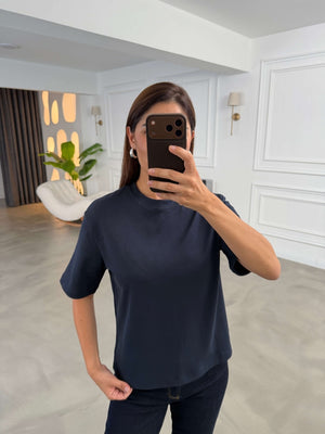 Lacivert Bisiklet Yaka Basıc Tshirt 6597-Lacivert