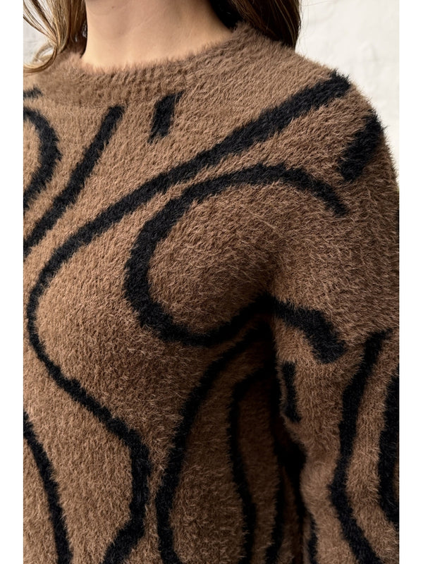 Kahverengi Zebra Desen Yumoş Kazak EY2828-Kahverengi