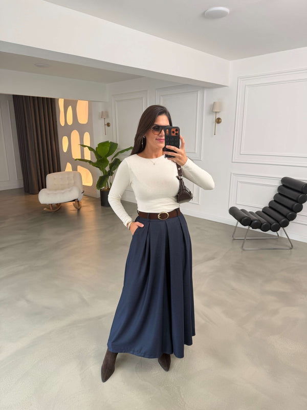 Lacivert Desenli Kemerli Etek Pantolon 51519-Lacivert