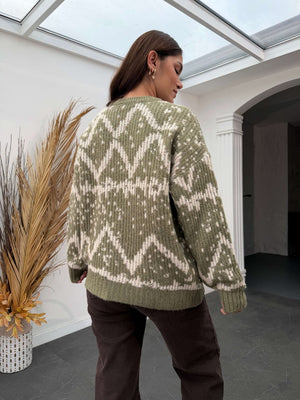 Yeşil Jakarlı Yumuşak Oversize Triko Kazak 2559-YEŞİL