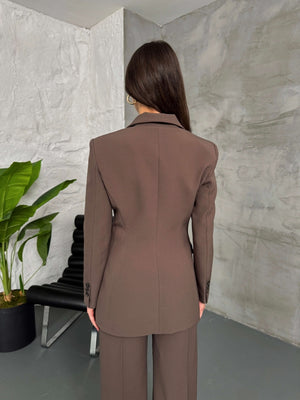 Kahve Vatkalı Blazer Ceket