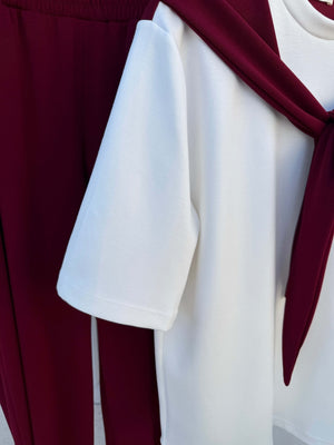 Bordo Fular Detaylı Pantolon Takım 4116-Bordo
