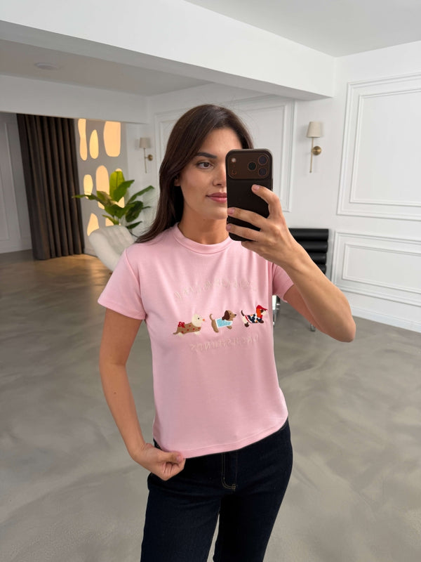 Pembe Figür Nakışlı Tshirt 6997-Pembe
