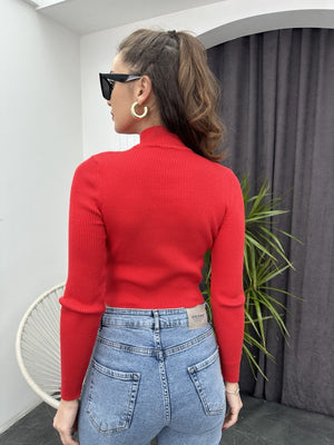 Kırmızı Fitilli Triko Crop