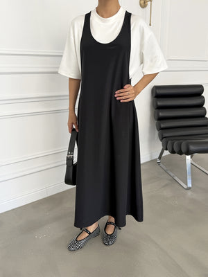 Siyah Tshirt Detaylı Salaş Elbise 4131-Siyah