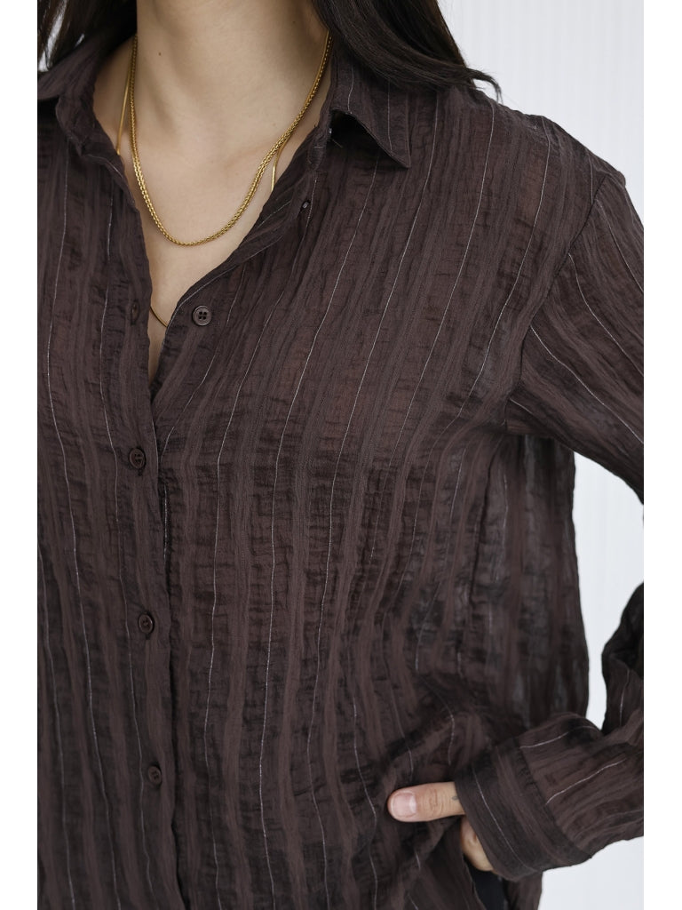 Kahverengi Sim Detaylı Transparan Gömlek 3225-Kahverengi