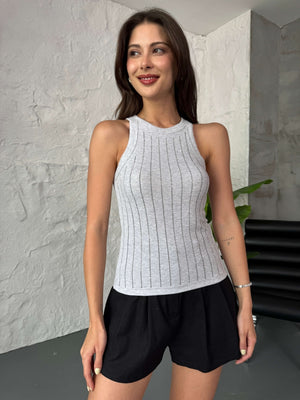 Gri Zr Model Halter Yaka Taşlı Atlet