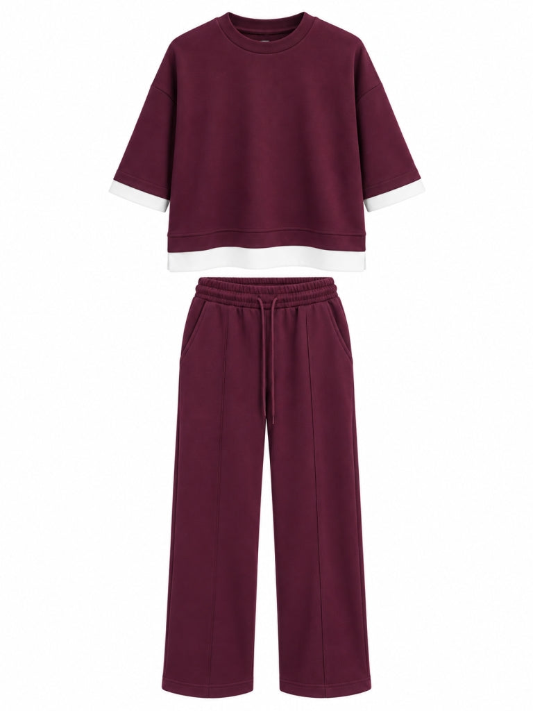 Mürdüm Eteği Garnili Sweat Takım 11950-Mürdüm