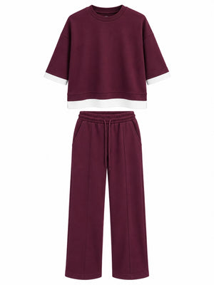 Mürdüm Eteği Garnili Sweat Takım 11950-Mürdüm