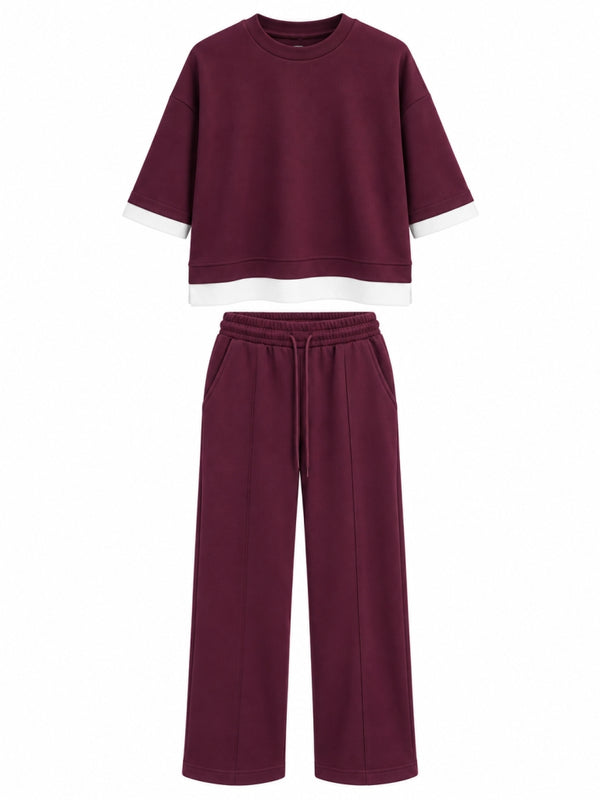 Mürdüm Eteği Garnili Sweat Takım 11950-Mürdüm