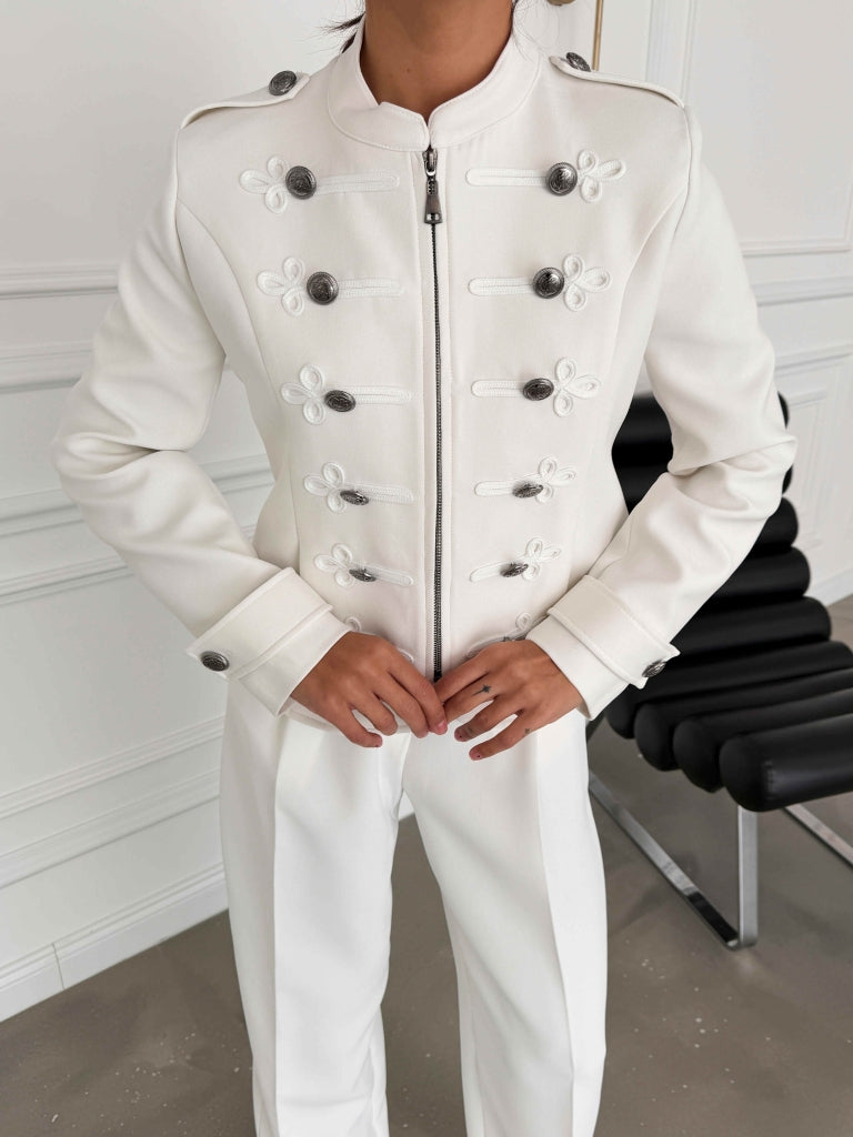 Beyaz Napolyon Premium Blazer Ceket 9729-Beyaz