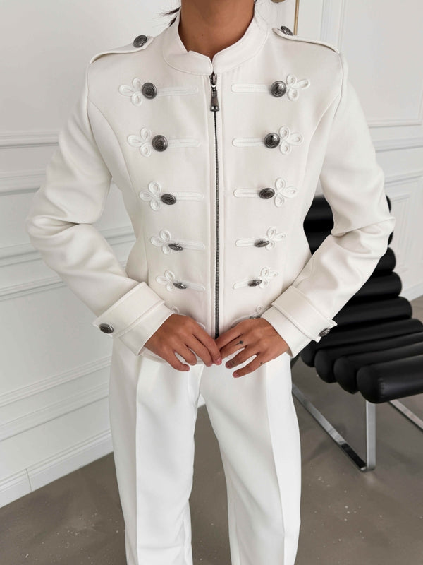 Beyaz Napolyon Premium Blazer Ceket 9729-Beyaz