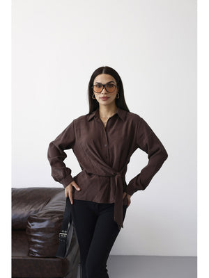 Kahverengi Yan Bağlamalı Tencel Gömlek 0897-Kahverengi