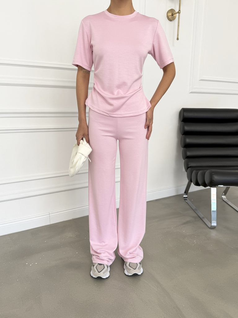 Pembe Yanları Büzgülü Takım EY-1396-Pembe
