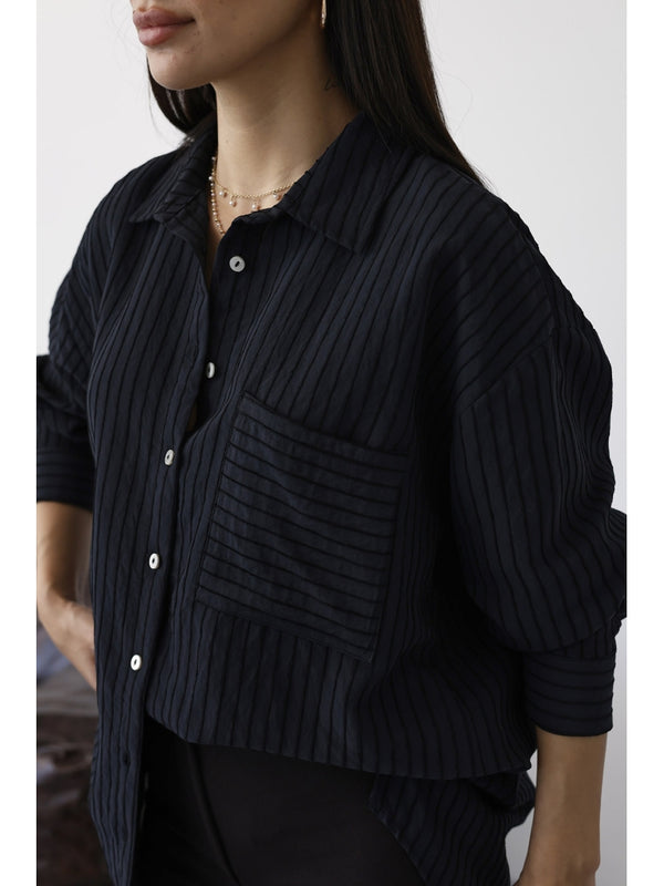 Siyah Fitilli Oversize Gömlek 5000-Siyah