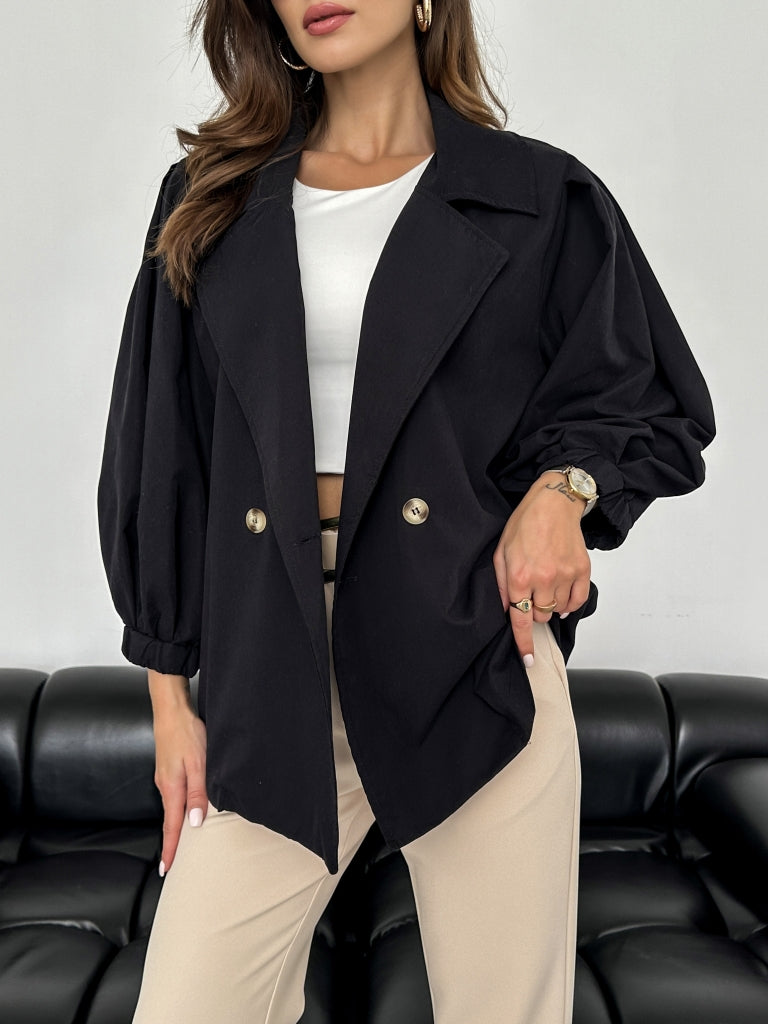 Siyah Balon Kol Oversize Trençkot