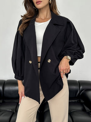 Siyah Balon Kol Oversize Trençkot