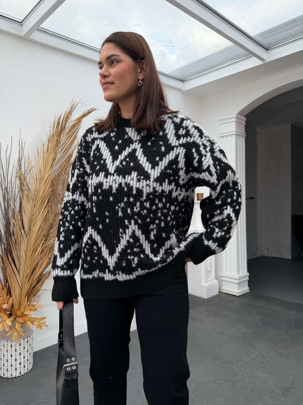 Siyah Jakarlı Yumuşak Oversize Triko Kazak 2559-SİYAH