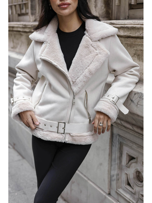 Taş Kürk Detaylı Nubuk Mont AK2292-Taş