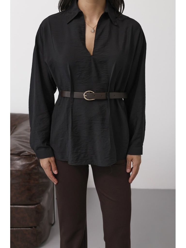 Siyah Bel Kemerli Gömlek 580747-Siyah
