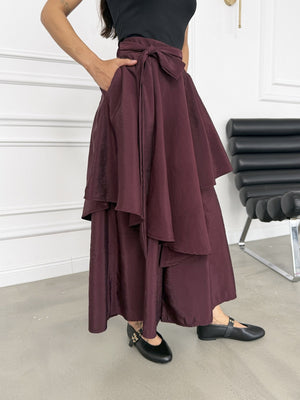 Mürdüm Bel Bağlamalı Etek Pantolon 0020-Mürdüm