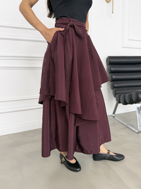 Mürdüm Bel Bağlamalı Etek Pantolon 0020-Mürdüm