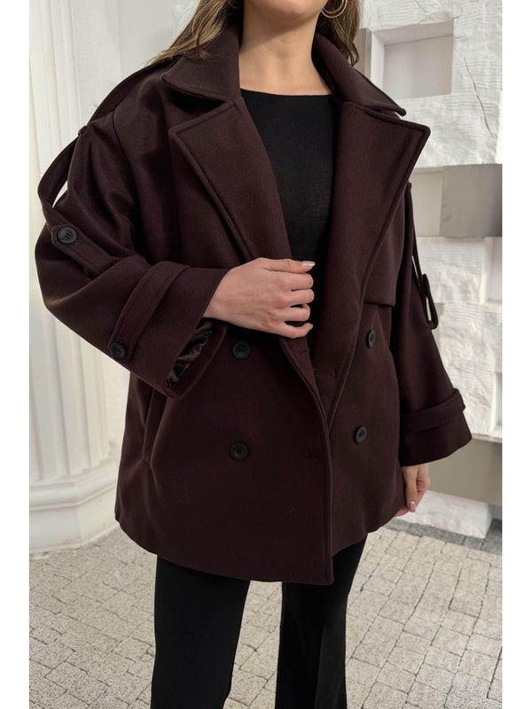 Mürdüm Rebello Kuşaklı Kaşe Kaban 9669-Mürdüm