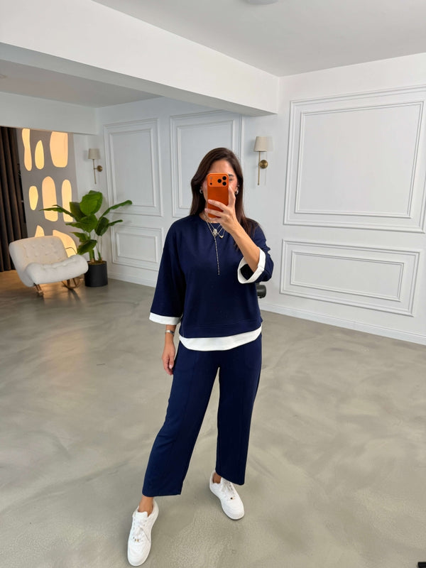 Lacivert Eteği Garnili Sweat Takım 11950-Lacivert