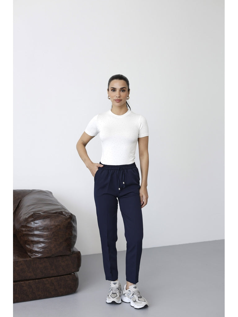 Lacivert Bel Lastikli Havuç Pantolon 80178-Lacivert
