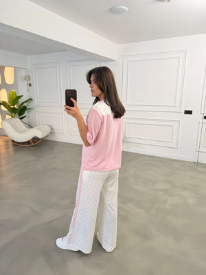 Pembe Puantiye Fularlı Biyeli Takım 4145-Pembe