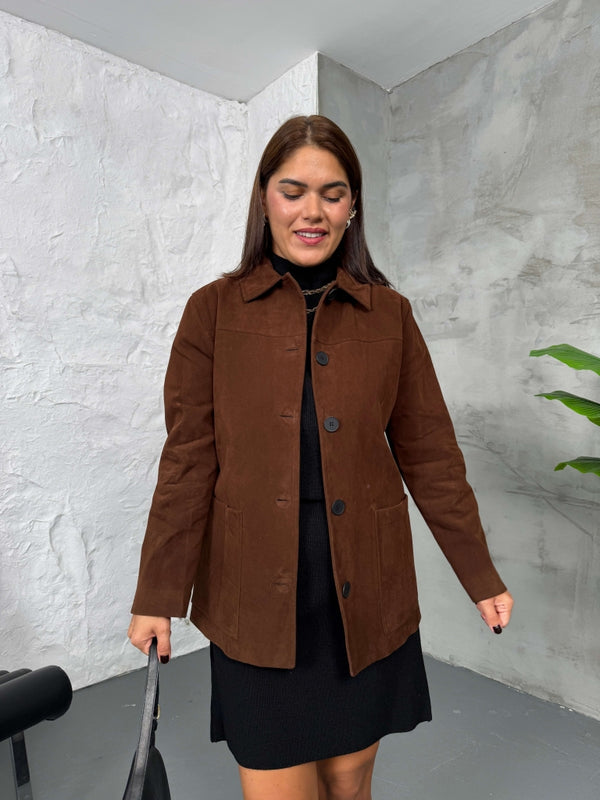 Kahve Boydan Düğmeli Süet Ceket