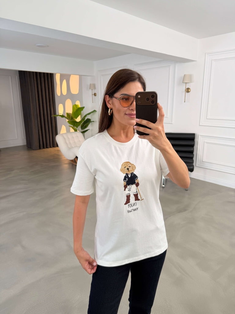 Beyaz Hayvan Nakışlı Tshirt 11825-Beyaz