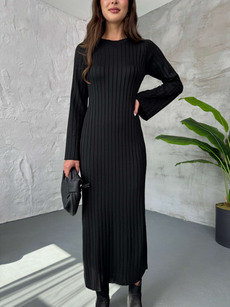 Siyah Massi Model Merserize Triko Elbise