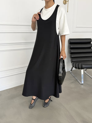 Siyah Tshirt Detaylı Salaş Elbise 4131-Siyah