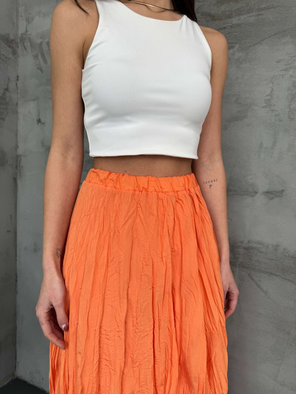 Orange Asimetrik Kırışık Etek