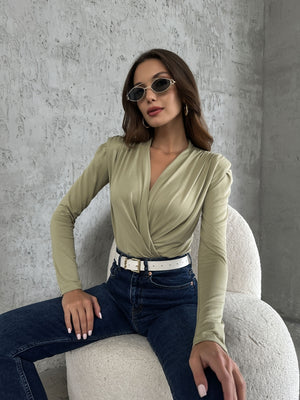 Haki Vatkalı Modal Bodysuit Bluz