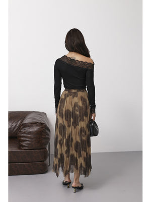 Kahve Şal Desen Asimetrik Etek 251102-Kahve