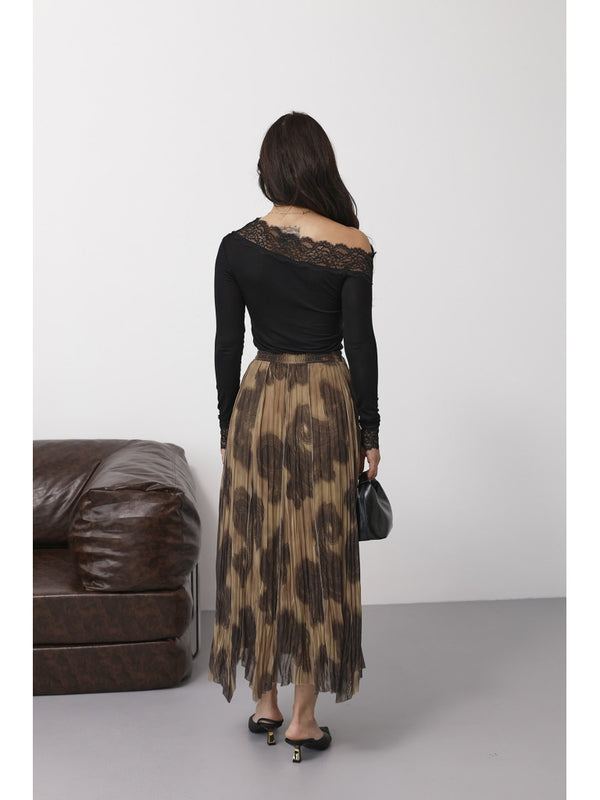 Kahve Şal Desen Asimetrik Etek 251102-Kahve