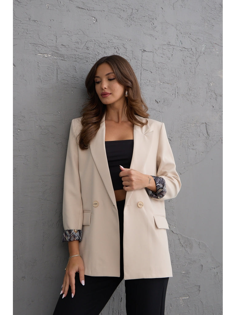 Taş Leopar Kol Katlamalı Blazer Ceket