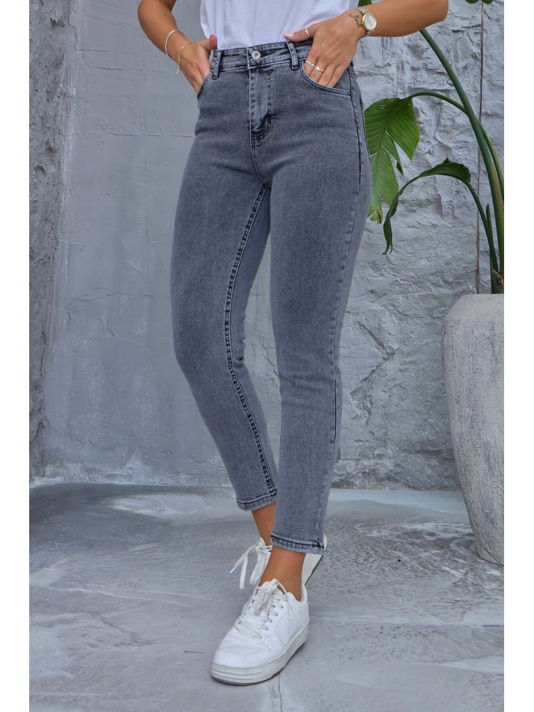 Antrasit Yıkamalı Likralı Mom Jean