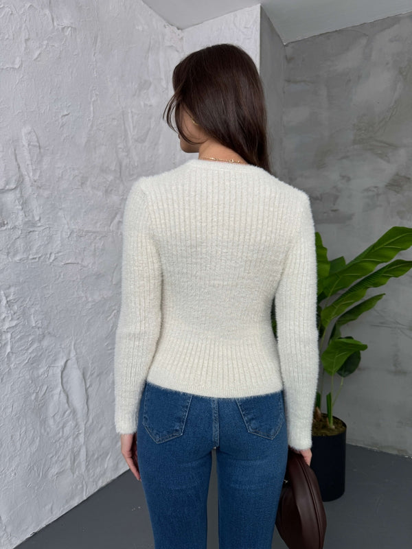 Ekru Simli Yumoş Kazak 2543-EKRU